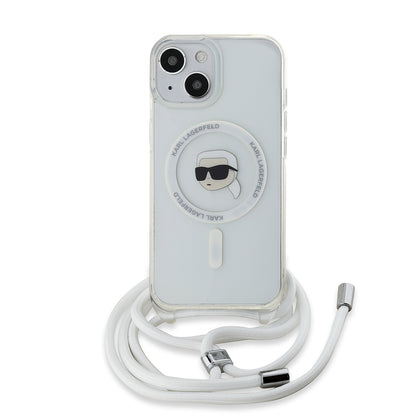 MagSafe-skal för Apple iPhone 15, Karl Lagerfeld, IML Crossbody Karl's Head, Transparent