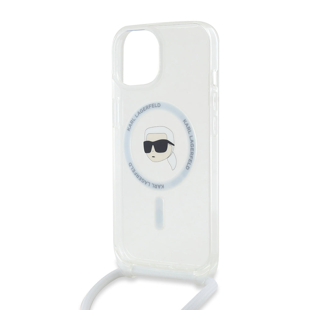 MagSafe-skal för Apple iPhone 15, Karl Lagerfeld, IML Crossbody Karl's Head, Transparent