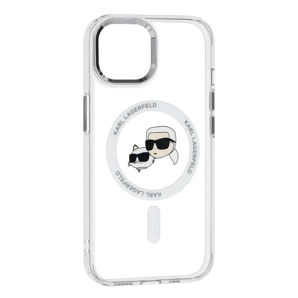 MagSafe Case for Apple iPhone 15, Karl Lagerfeld, IML Metal Karl & Choupette's Heads, White