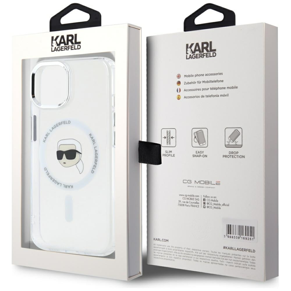 MagSafe-skal för Apple iPhone 15, Karl Lagerfeld, IML Metal Karl's Head, Vit