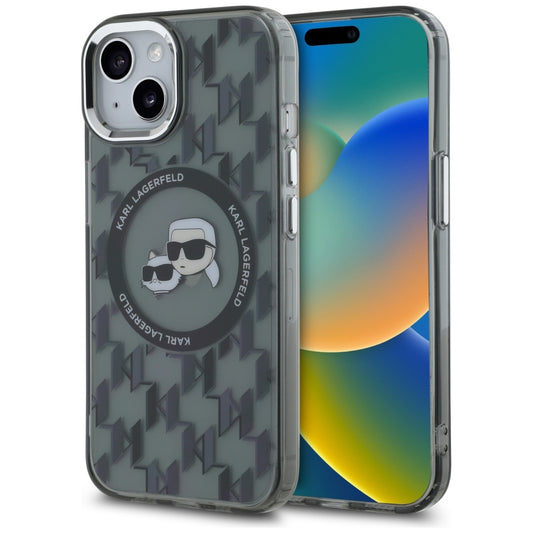 MagSafe-skal för Apple iPhone 15, Karl Lagerfeld, IML Monogram Karl & Choupette's Heads, Svart