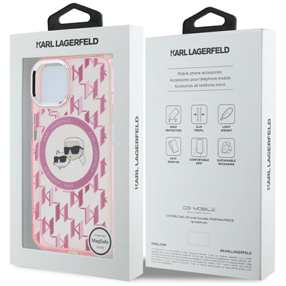 MagSafe-skal för Apple iPhone 15, Karl Lagerfeld, IML Monogram Karl & Choupette's Heads, Rosa
