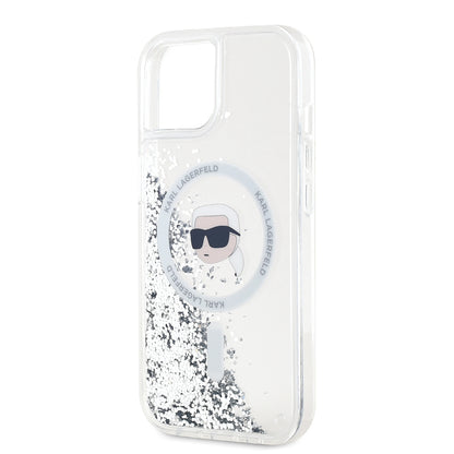 MagSafe-skal för Apple iPhone 15, Karl Lagerfeld, Liquid Glitter Karl's Head, Transparent