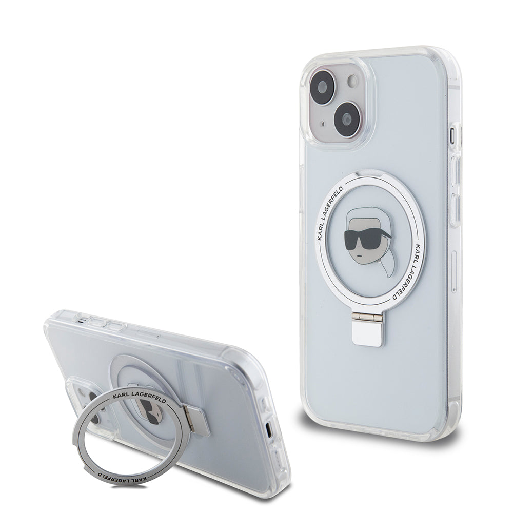 MagSafe-fodral för Apple iPhone 15, Karl Lagerfeld, Ring Stand Karl's Head, Vit