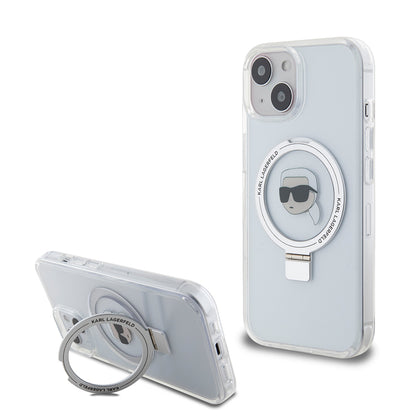 MagSafe-fodral för Apple iPhone 15, Karl Lagerfeld, Ring Stand Karl's Head, Vit