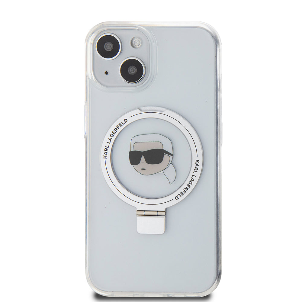 MagSafe-fodral för Apple iPhone 15, Karl Lagerfeld, Ring Stand Karl's Head, Vit