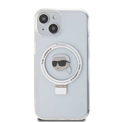 MagSafe-fodral för Apple iPhone 15, Karl Lagerfeld, Ring Stand Karl's Head, Vit