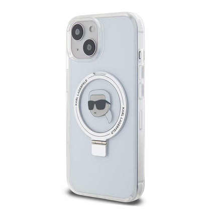 MagSafe-fodral för Apple iPhone 15, Karl Lagerfeld, Ring Stand Karl's Head, Vit