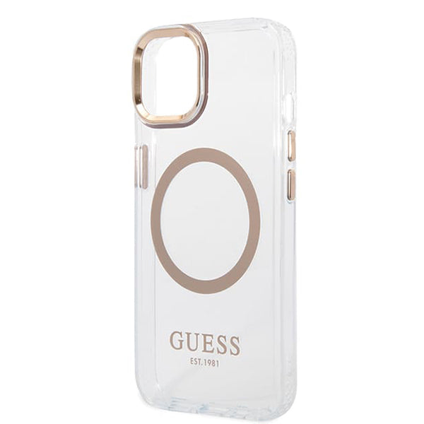 MagSafe Case for Apple iPhone 15 Plus, Guess, Metal Outline, Gold
