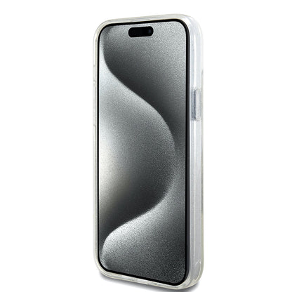 MagSafe-skal för Apple iPhone 15 Plus, Guess, Ring Stand Script Glitter, Transparent