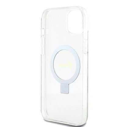 MagSafe-skal för Apple iPhone 15 Plus, Guess, Ring Stand Script Glitter, Transparent