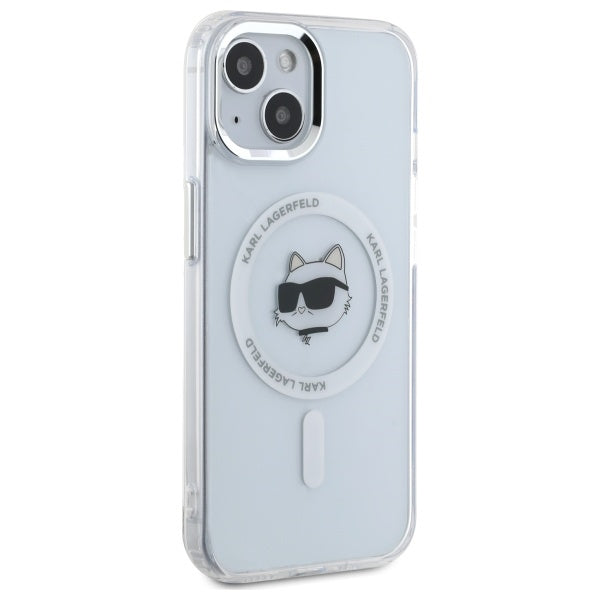 MagSafe Case for Apple iPhone 15 Plus, Karl Lagerfeld, IML Metal Choupette's Head, White
