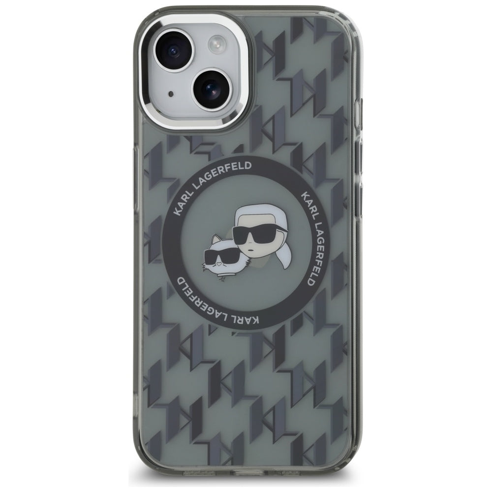 MagSafe-skal för Apple iPhone 15 Plus, Karl Lagerfeld, IML Monogram Karl & Choupette's Heads, Svart