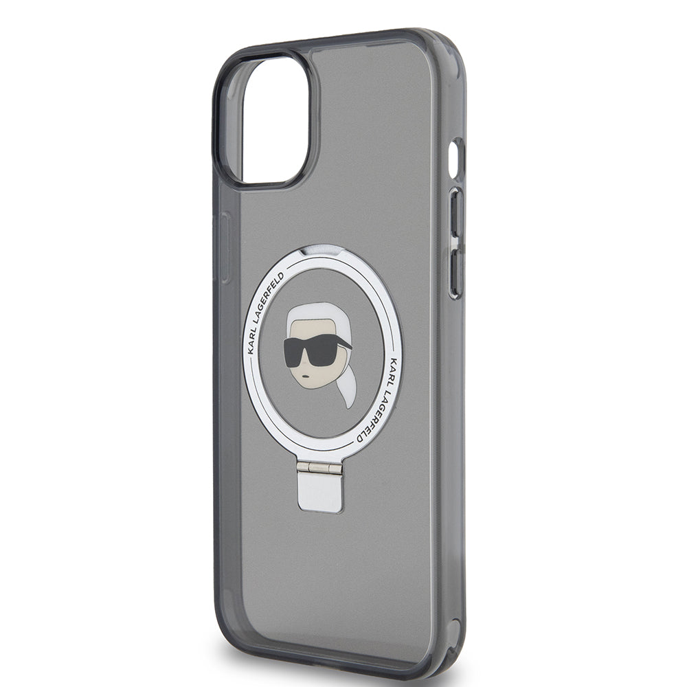 MagSafe-skal för Apple iPhone 15 Plus, Karl Lagerfeld, Ring Stand Karl's Head, Svart