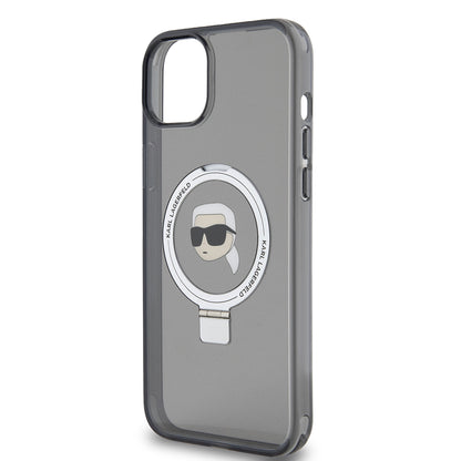 MagSafe-skal för Apple iPhone 15 Plus, Karl Lagerfeld, Ring Stand Karl's Head, Svart