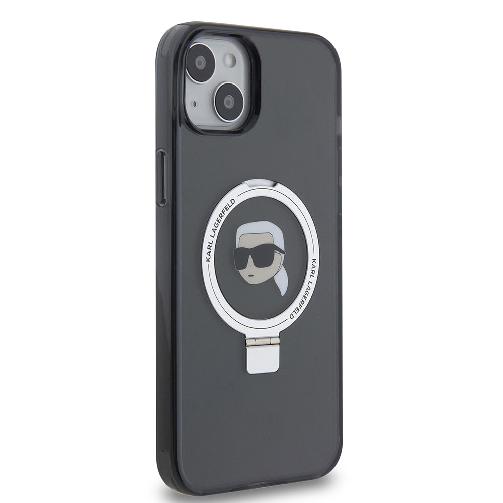 MagSafe-skal för Apple iPhone 15 Plus, Karl Lagerfeld, Ring Stand Karl's Head, Svart