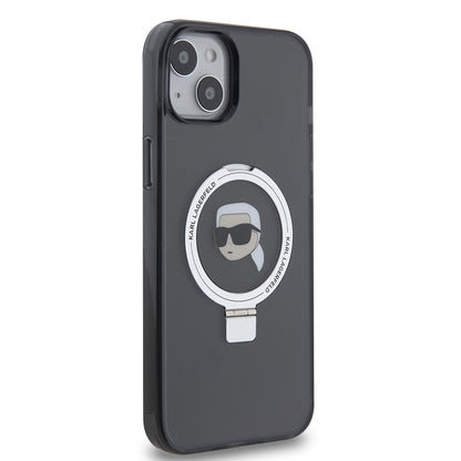 MagSafe-skal för Apple iPhone 15 Plus, Karl Lagerfeld, Ring Stand Karl's Head, Svart
