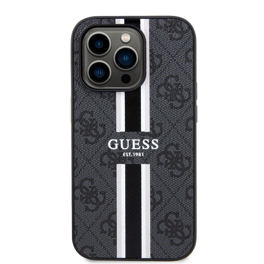 MagSafe Case for Apple iPhone 15 Pro, Guess, 4G Printed Stripes, Black