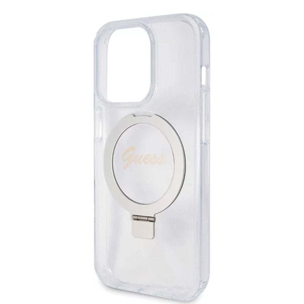 MagSafe Case for Apple iPhone 15 Pro, Guess, IML Ring Stand Glitter, Transparent