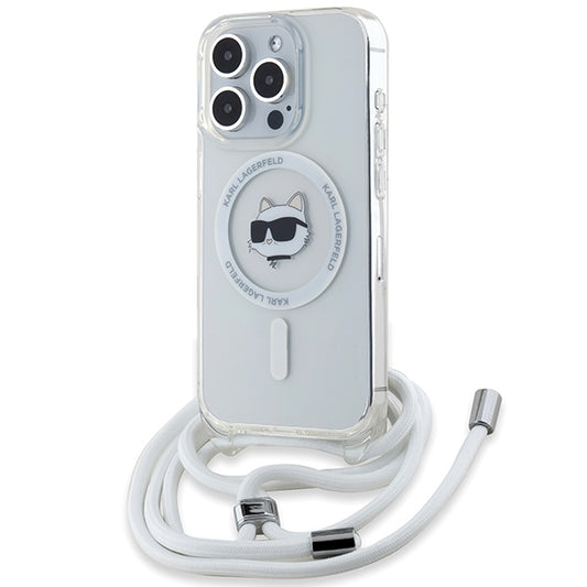 MagSafe-skal för Apple iPhone 15 Pro, Karl Lagerfeld, IML Crossbody Choupette's Head with Strap, Transparent