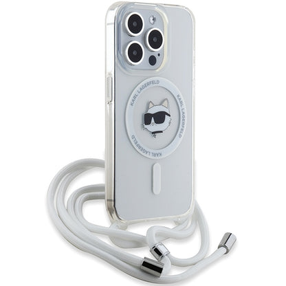 MagSafe-skal för Apple iPhone 15 Pro, Karl Lagerfeld, IML Crossbody Choupette's Head with Strap, Transparent