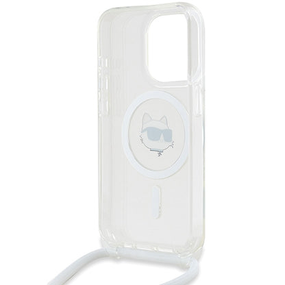 MagSafe-skal för Apple iPhone 15 Pro, Karl Lagerfeld, IML Crossbody Choupette's Head with Strap, Transparent