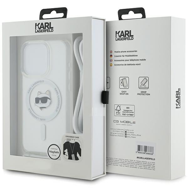 MagSafe-skal för Apple iPhone 15 Pro, Karl Lagerfeld, IML Crossbody Choupette's Head with Strap, Transparent