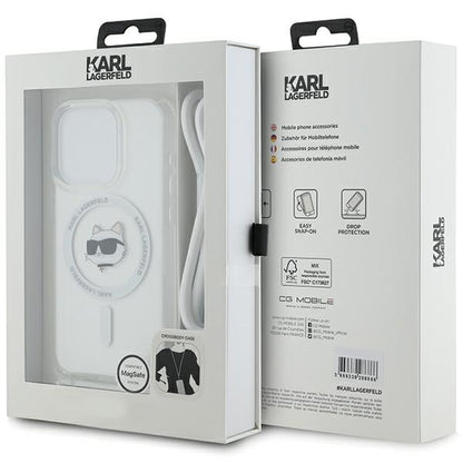 MagSafe-skal för Apple iPhone 15 Pro, Karl Lagerfeld, IML Crossbody Choupette's Head with Strap, Transparent