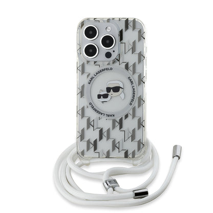 MagSafe-skal för Apple iPhone 15 Pro, Karl Lagerfeld, IML Crossbody Monogram Karl & Choupette's Heads, Transparent