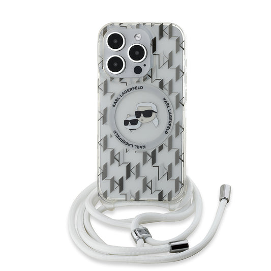 MagSafe-skal för Apple iPhone 15 Pro, Karl Lagerfeld, IML Crossbody Monogram Karl & Choupette's Heads, Transparent