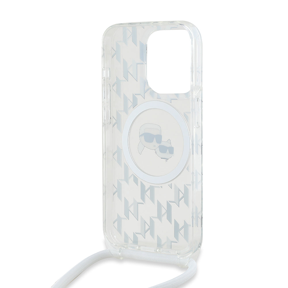 MagSafe-skal för Apple iPhone 15 Pro, Karl Lagerfeld, IML Crossbody Monogram Karl & Choupette's Heads, Transparent