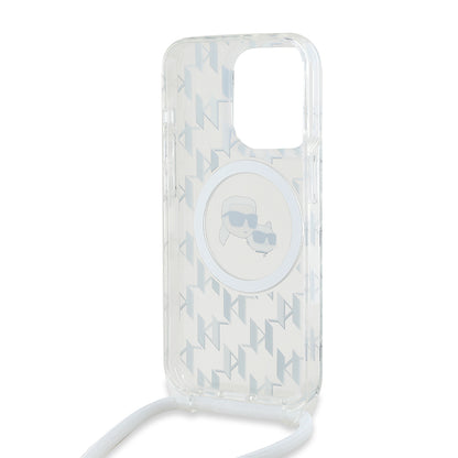 MagSafe-skal för Apple iPhone 15 Pro, Karl Lagerfeld, IML Crossbody Monogram Karl & Choupette's Heads, Transparent