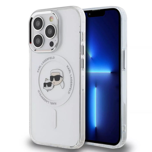 MagSafe-skal för Apple iPhone 15 Pro, Karl Lagerfeld, IML Metal Karl & Choupette's Heads, Vit
