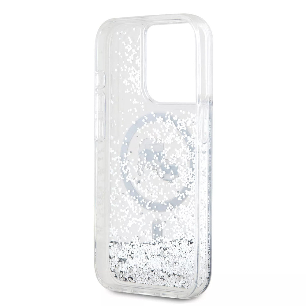 MagSafe Case for Apple iPhone 15 Pro, Karl Lagerfeld, Liquid Glitter Karl & Choupette's Heads, Transparent