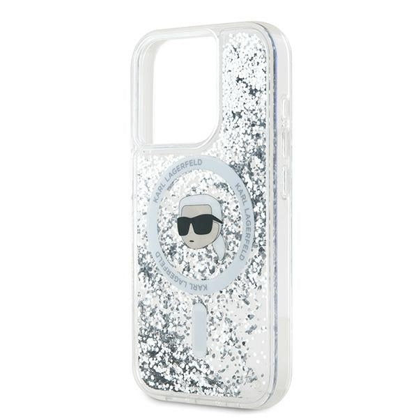 MagSafe-skal för Apple iPhone 15 Pro, Karl Lagerfeld, Liquid Glitter Karl's Head, Transparent