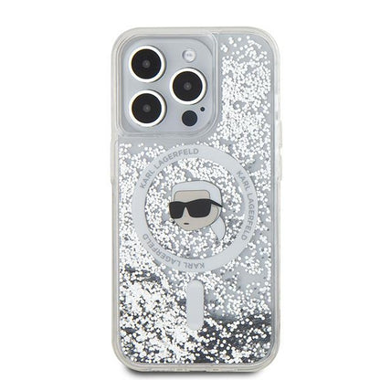 MagSafe-skal för Apple iPhone 15 Pro, Karl Lagerfeld, Liquid Glitter Karl's Head, Transparent