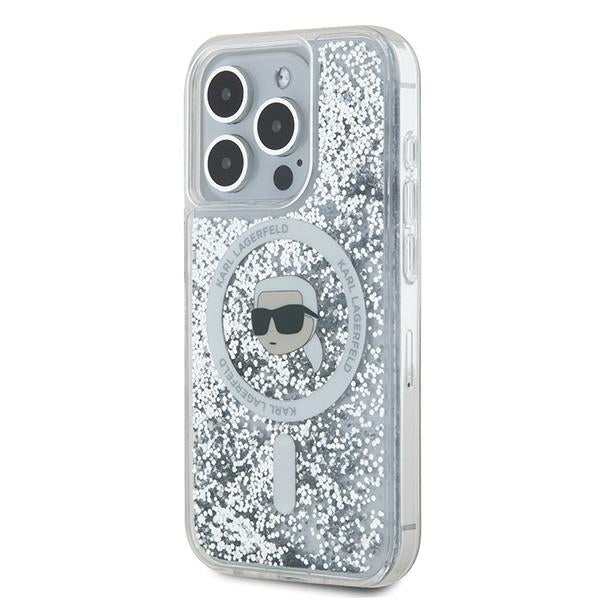 MagSafe-skal för Apple iPhone 15 Pro, Karl Lagerfeld, Liquid Glitter Karl's Head, Transparent