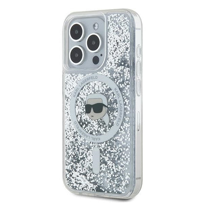 MagSafe-skal för Apple iPhone 15 Pro, Karl Lagerfeld, Liquid Glitter Karl's Head, Transparent