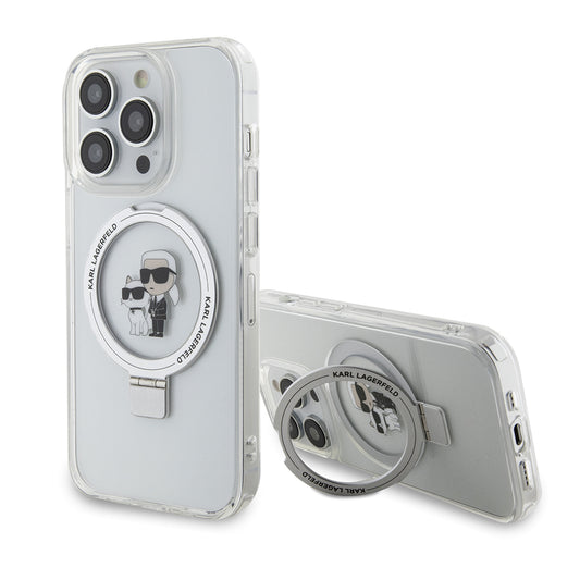 MagSafe-skal för Apple iPhone 15 Pro, Karl Lagerfeld, Ring Stand Karl & Choupette, Vit