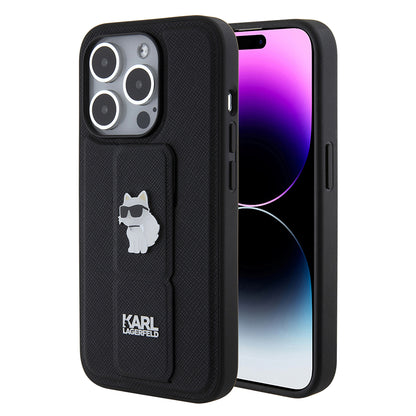 MagSafe-fodral för Apple iPhone 15 Pro, Karl Lagerfeld, Saffiano Gripstand Choupette, Svart