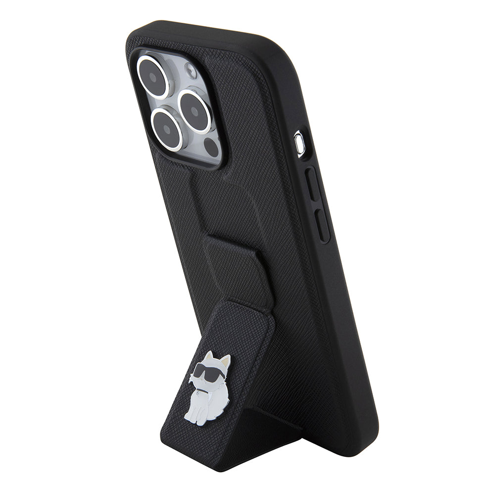 MagSafe-fodral för Apple iPhone 15 Pro, Karl Lagerfeld, Saffiano Gripstand Choupette, Svart