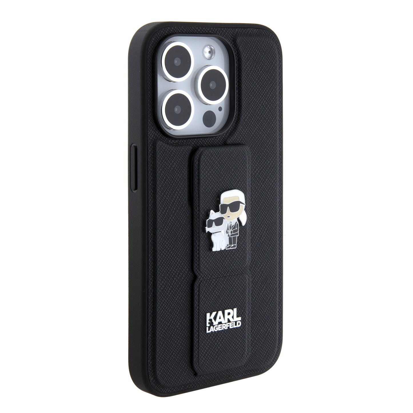 MagSafe-fodral för Apple iPhone 15 Pro, Karl Lagerfeld, Saffiano Gripstand Karl & Choupette, Svart
