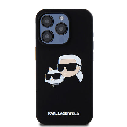 MagSafe-skal för Apple iPhone 15 Pro, Karl Lagerfeld, Silikon Karl & Choupette's Heads, Svart