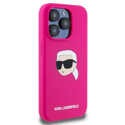 MagSafe Case for Apple iPhone 15 Pro, Karl Lagerfeld, Silicone Karl's Head, Fuchsia