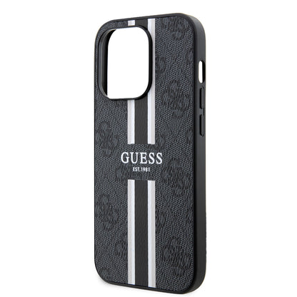 MagSafe Case for Apple iPhone 15 Pro Max, Guess, 4G Printed Stripes, Black