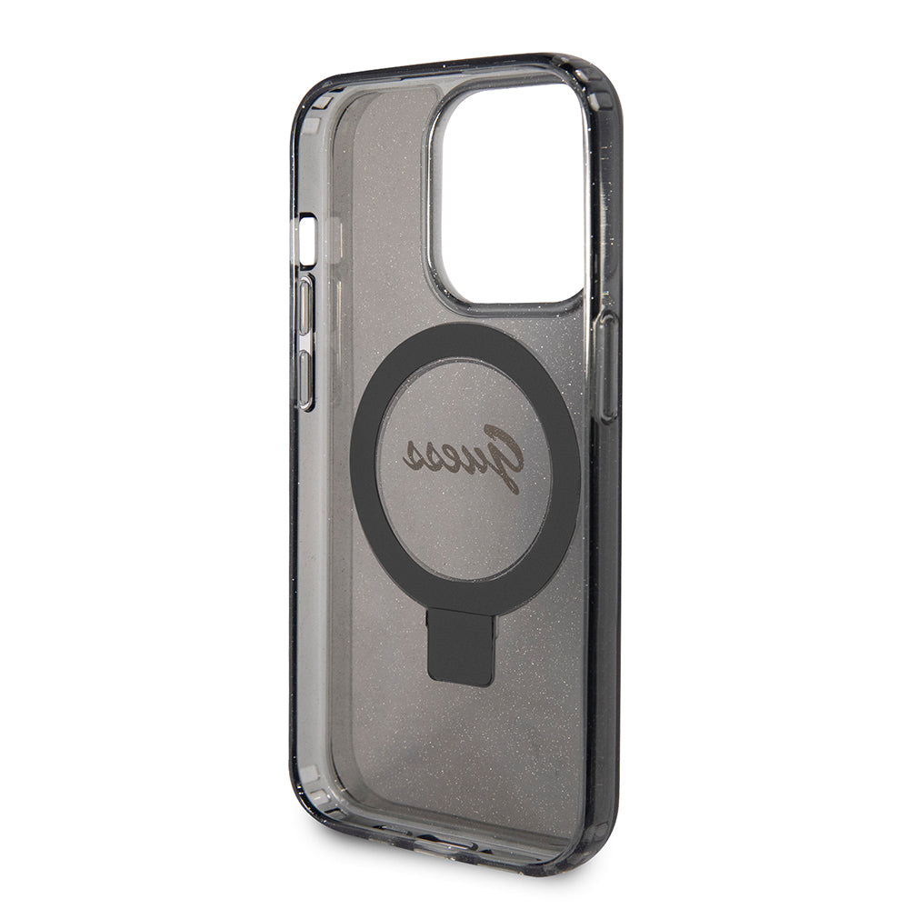 MagSafe-skal för Apple iPhone 15 Pro Max, Guess, IML Ring Stand Glitter, Svart