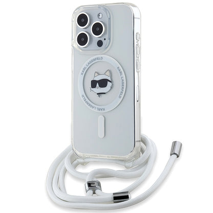 MagSafe-skal för Apple iPhone 15 Pro Max, Karl Lagerfeld, IML Crossbody Choupette's Head with Strap, Transparent