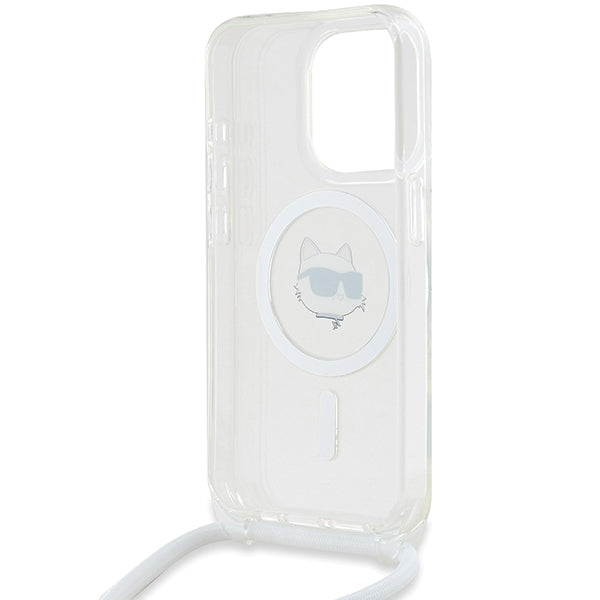 MagSafe-skal för Apple iPhone 15 Pro Max, Karl Lagerfeld, IML Crossbody Choupette's Head with Strap, Transparent