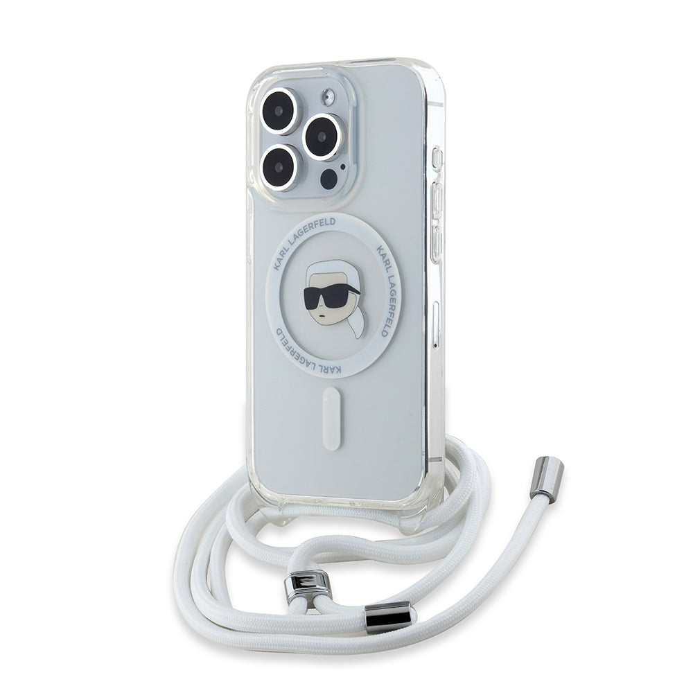 MagSafe-skal för Apple iPhone 15 Pro Max, Karl Lagerfeld, IML Crossbody Karl's Head, Transparent