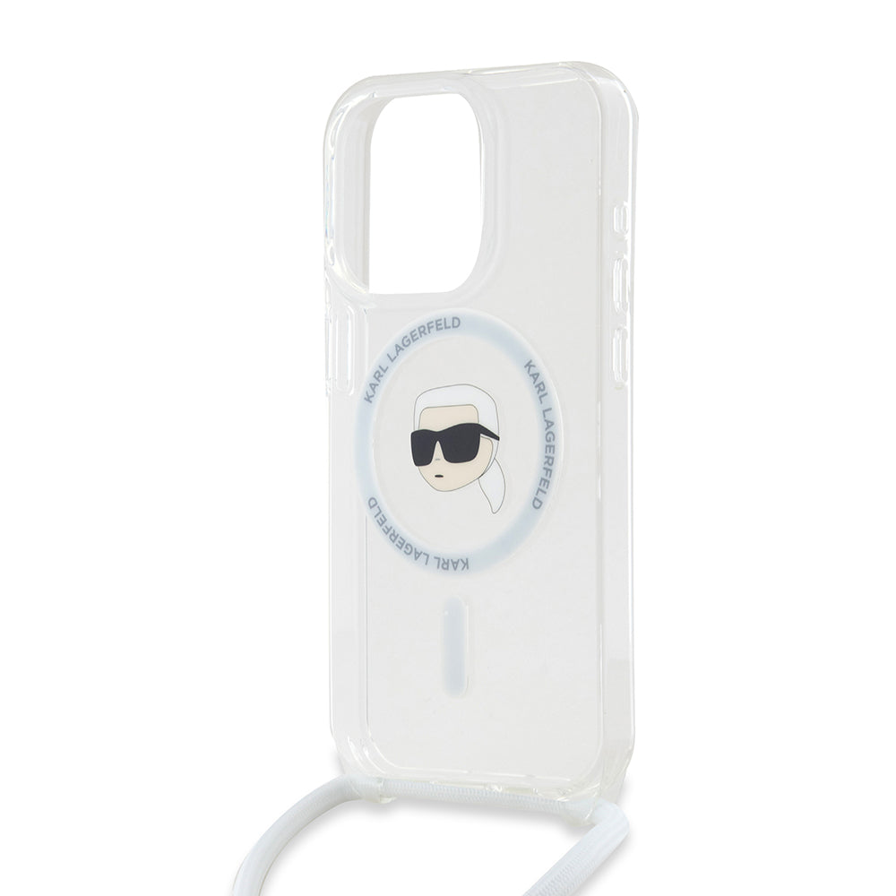 MagSafe-skal för Apple iPhone 15 Pro Max, Karl Lagerfeld, IML Crossbody Karl's Head, Transparent